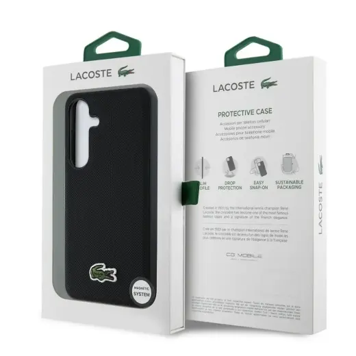 Lacoste Iconic Petit Pique Woven Logo MagSafe Case for Samsung Galaxy S25 Black Foto 6