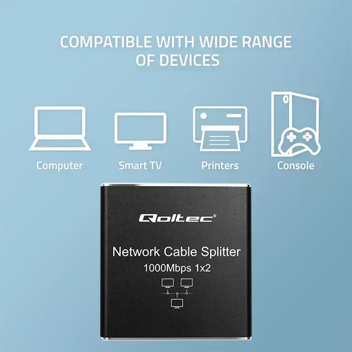 Qoltec Splitter mini SWITCH 1x2 port RJ45 | 1000Mbps | USB-C | Aluminium Foto 4