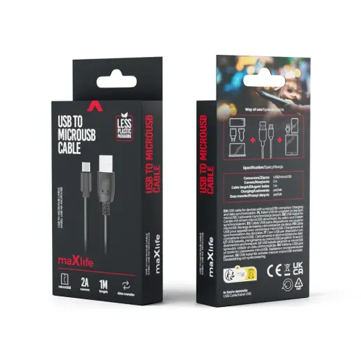Maxlife datu pārraides un uzlādes vads | USB-A uz Micro USB | 10W | 1m | melns Foto 2