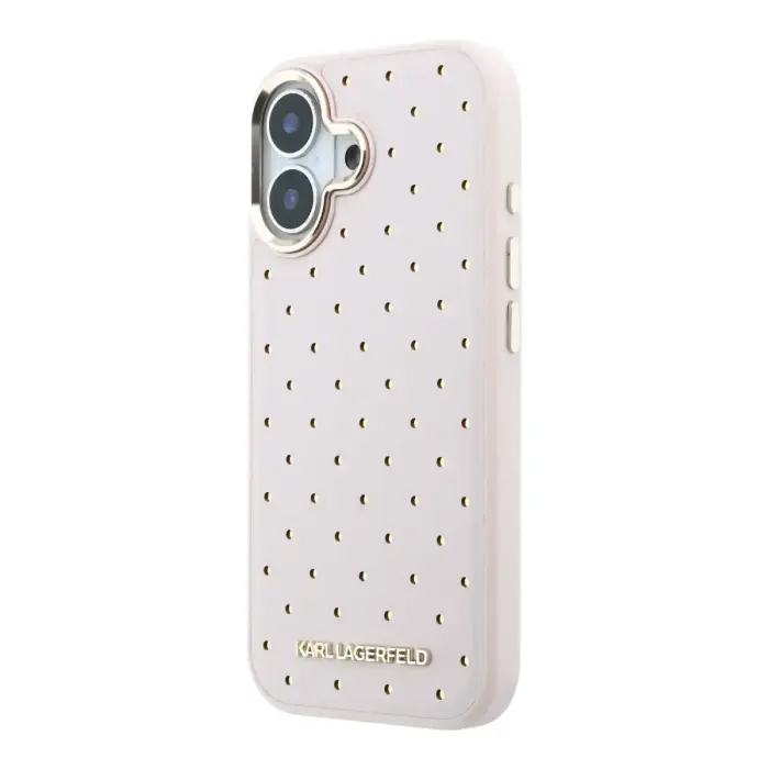 Karl Lagerfeld PU Perforated Gold Dots maciņš ar MagSafe atbalstu telefonam iPhone 17 rozā