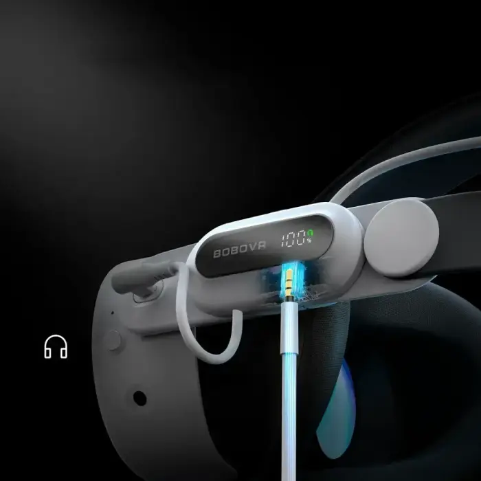 BoboVR E3 Pro Head Strap with Battery for Meta Quest 3 and 3S - White and Black Photo