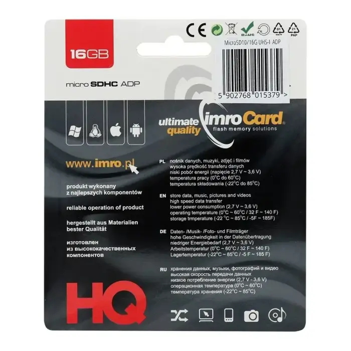 IMRO memory card microSD 16GB 100MB/s class 10 UHS I with adapter SD Foto 2