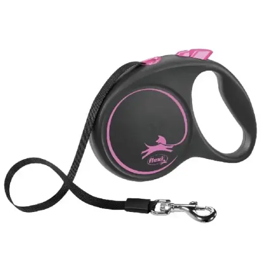 Инерционный поводок для собак - Trixie Flexi BLACK DESIGN, ленточный поводок, L: 5 м, розовый
