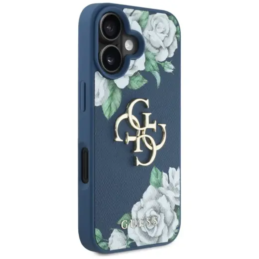 Чехол для телефона Guess Grained Roses Big 4G logo для iPhone 16 синий Фото num