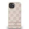 DKNY PU Leather Checkered Pattern and Stripe Case for iPhone 14 Pink — Фото 1