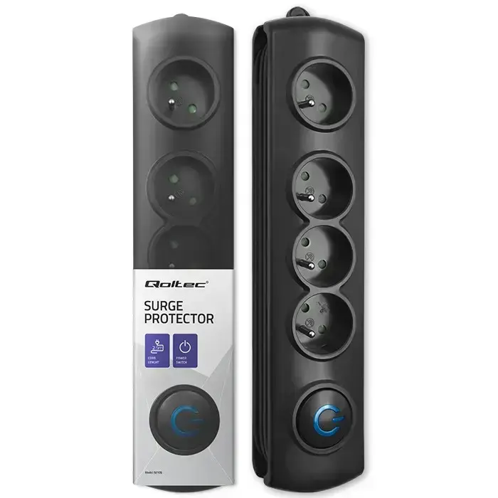 Qoltec Surge protector | 4 sockets | 2.5m | Black