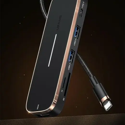 USAMS Adapter HUB 2xUSB + USB-C + HDMI + Micro SD+SD czarny|black SJ575HUB01 (US-SJ575) Фото num