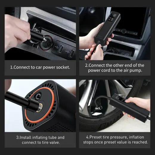 Baseus Mini Car Air Compressor Cigarette Lighter Socket Black (CRCQ000001) Foto 9