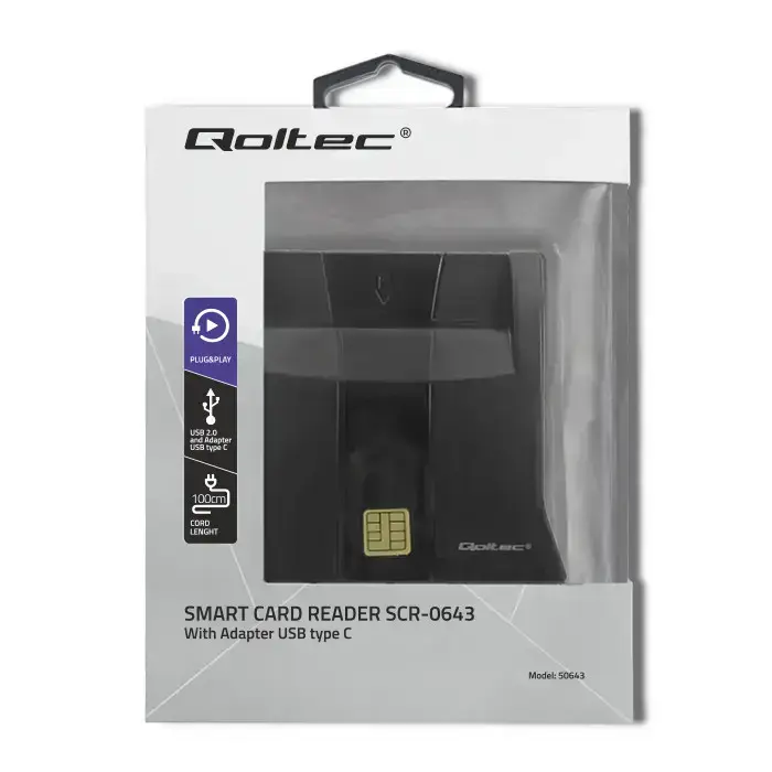 Qoltec Smart ID chip card reader SCR-0643|USB 2.0 + USB-C Adapter Foto 2