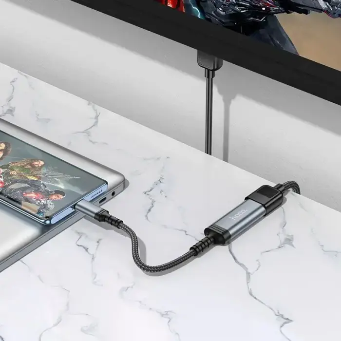 Cable USB C to HDTV conversion cable Hoco 4K 30Hz 0,2 m UA43A metal gray Foto 7