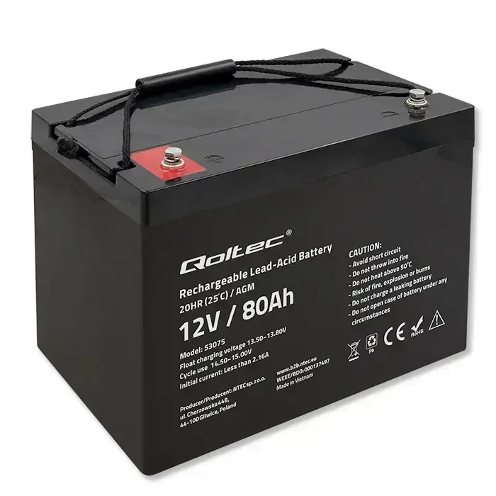 Qoltec AGM battery | 12V | 80Ah | 23.5kg | Maintenance-free | Strong | LongLife | for UPS, RV, boat, heater Foto 9