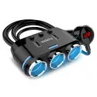Car Cigarette Lighter Socket Splitter B39 Type C - 3 sockets + 2xUSB - 2,1A 100W with display and cable Foto 1