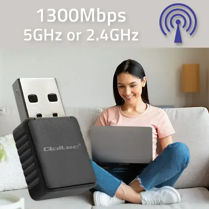 Qoltec Wireless Ultra fast DUAL mini WiFi adapter 2 x 2dBi  | Standard AC | USB 3.0 | 1300Mbps Foto 2