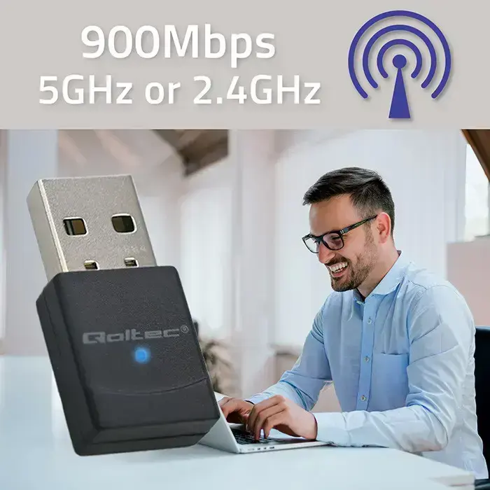Qoltec Wireless Ultra High Speed Mini Adapter WiFi 6 | Standard AX | Bluetooth 5.4 | USB | 900Mbps Foto 2