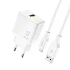 Dudao A23LEU 2.4A GaN EU USB-A Wall Charger with USB-A to Lightning Cable - White Foto 1