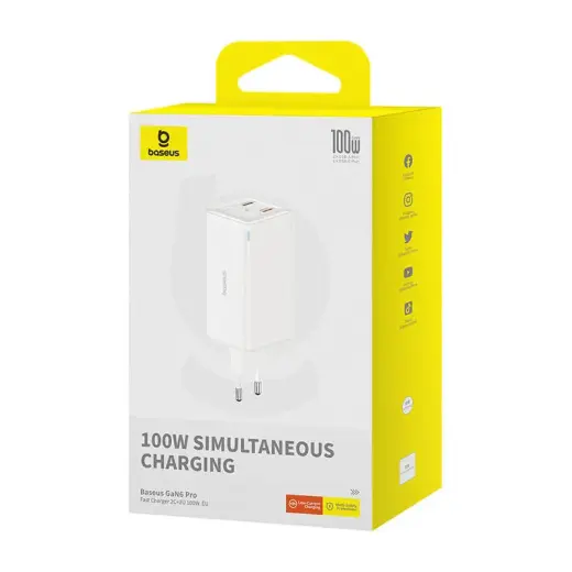 Wall charger Baseus GaN6 Pro 2xUSB-C + 2xUSB, 100W (white) Foto 7
