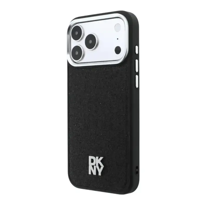 DKNY PU Leather Fixed Glitter Strap Magsafe Case for iPhone 18 Pro Black
