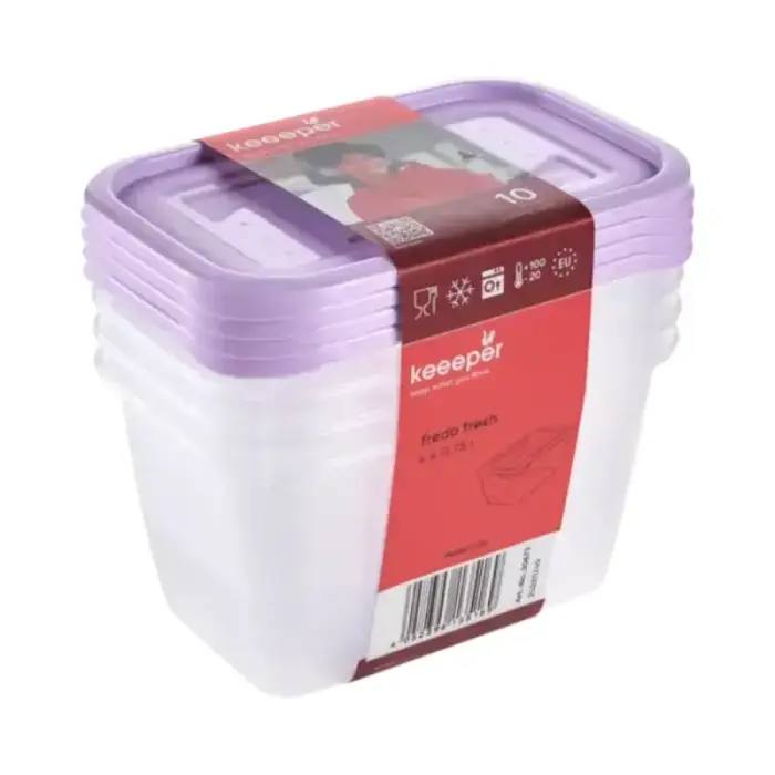 Pārtikas trauciņu komplekts taisnstūrveida  4x0,75L Fredo „Fresh“ caurspīdīgs/maigi violets