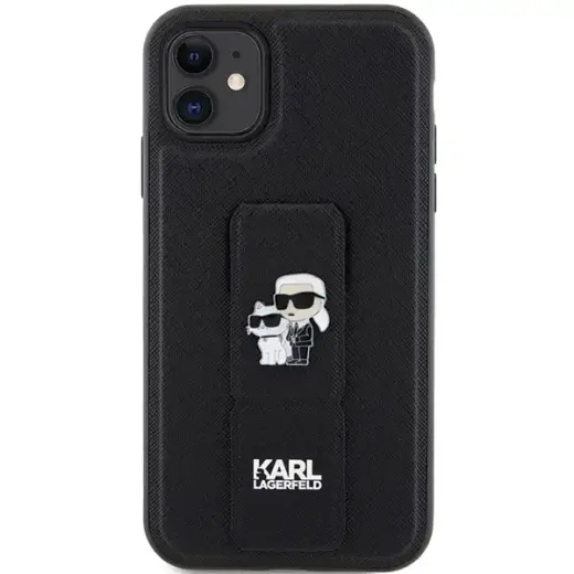 Karl Lagerfeld Gripstand Saffiano Karl&Choupette Pins case for iPhone 11 | Xr - black Photo