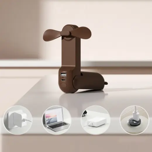 Jisulife Handheld Fan Life8 Portable USB Fan with Power Bank and Flashlight - Brown Фото num