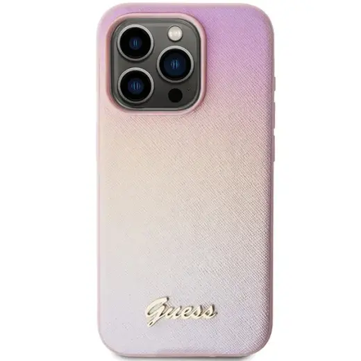 Guess Saffiano Iridescent Script case for iPhone 14 Pro Max - pink Фото num