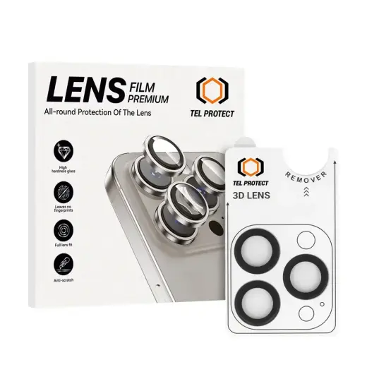Tempered glass Tel Protect 3D Lens on camera for Iphone 15 Pro/15 Pro Max black (lens 3 pieces)