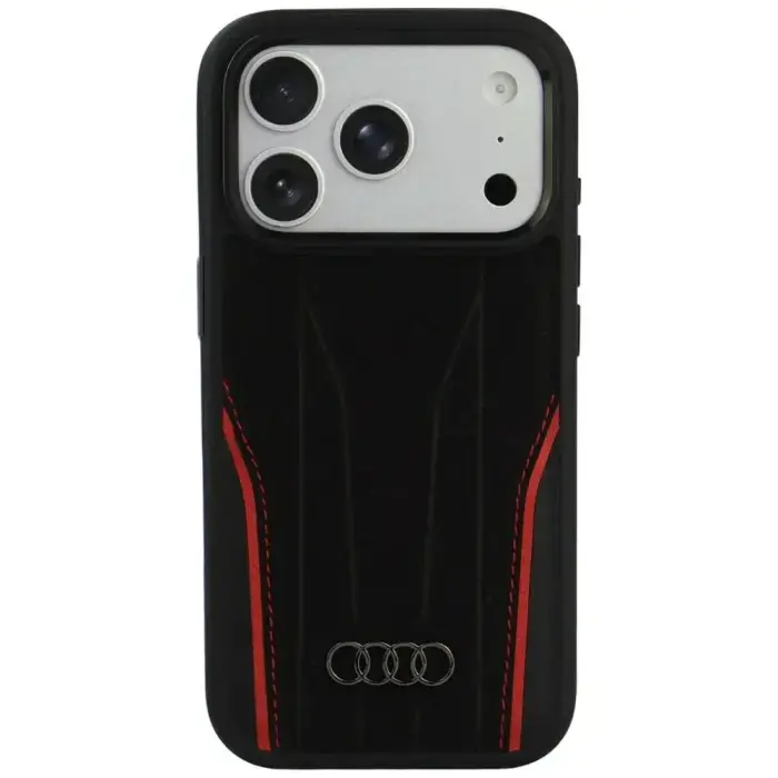 Case Audi R8 Genuine Leather MagSafe for iPhone 18 Pro / 17 Pro black-red