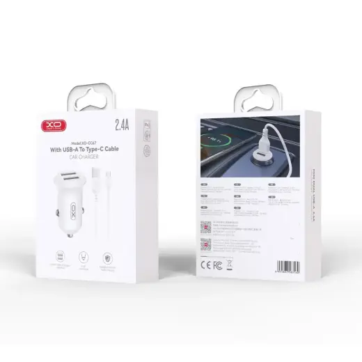 XO car charger CC67 12W 2x USB black + USB - USB-C cable Foto 2
