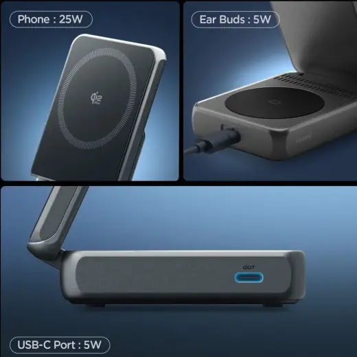 SPIGEN ESSENTIAL EF302MOQ Qi2.2 2IN1 MAGNETIC MAGSAFE WIRELESS CHARGER BLACK Фото num