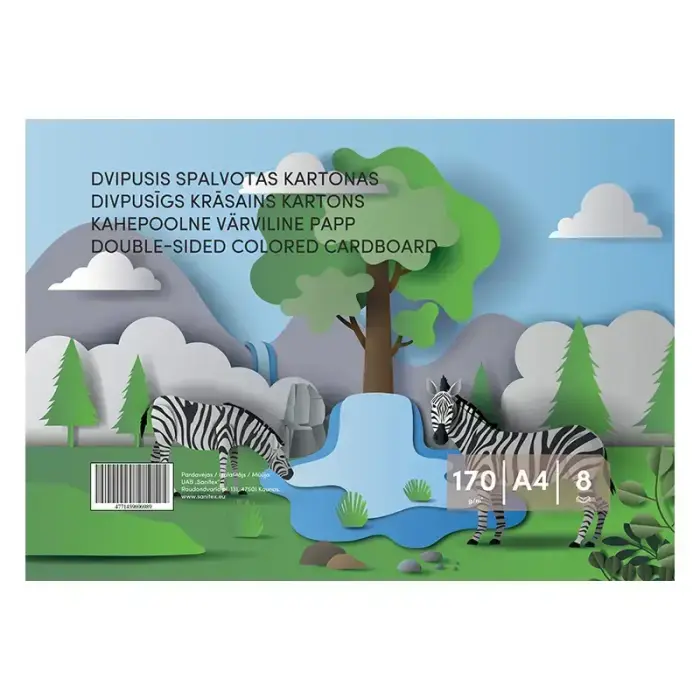 Krāsains kartons, divpusējs, A4, 8 lapas, dažādas krāsas Foto 4