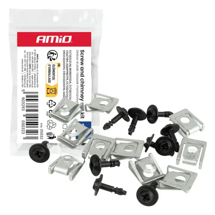Screw and mounting clip set 18 mm ⌀ 5 mm, 10 sets AMIO-05032