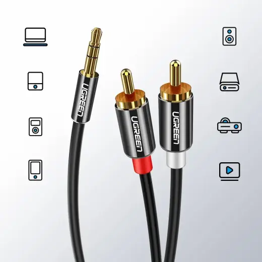 UGREEN AV116 3,5mm Jack to 2RCA (Cinch) Cable 3m (black) Photo