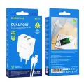 Borofone Wall charger BN15 Strong - 2xUSB - 2,1A with USB to Micro USB cable white Фото num