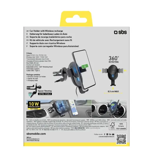 Smartphone holder with inductive charger SBS TESUPWIR10CLIPSTG 10W - black Фото num
