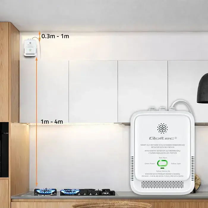 Qoltec Certified natural gas and carbon monoxide (CO) leak detector | CH4 | CO | NG | Tuya | Wi-Fi | 85dB alarm | LED Foto 7