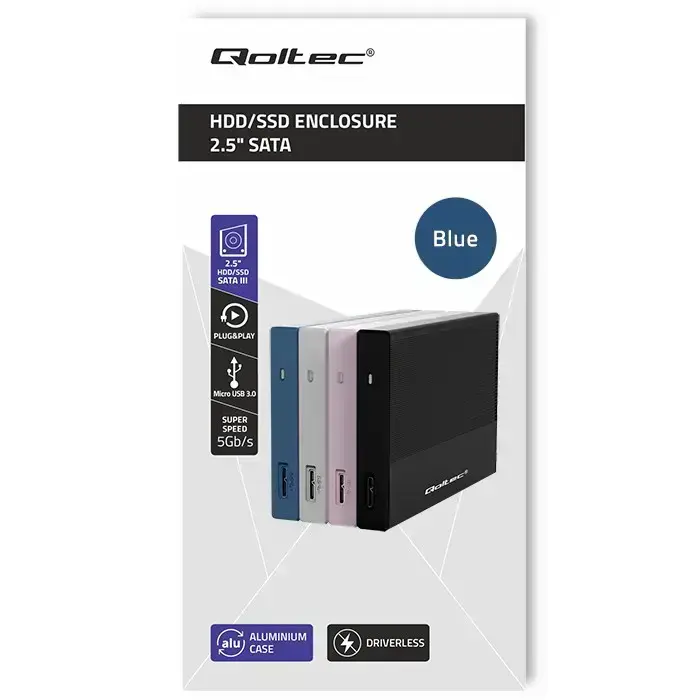 Qoltec Aluminium Enclosure | SSD HDD 2.5'' drive | SATA | USB 3.0 | Super speed 5Gb/s | 2TB | Blue Foto 11