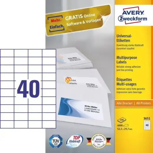 Avery Zweckform, Avery Labels 52,5 x 29,7mm, A4 (3651) Foto 3
