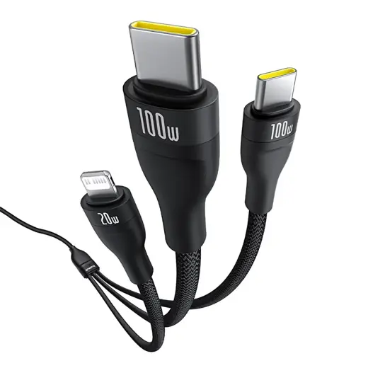 Baseus Flash Series 3 3-in-1 провод для передачи данных и зарядки | USB-C на USB-C, Lightning | 100W | с LCD дисплеем | 1.5м | черный Фото num