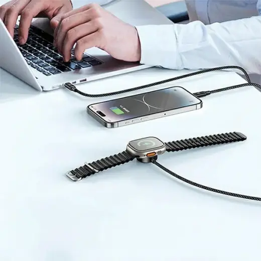 AWEI W23 3-in-1 провод для передачи данных и зарядки | USB-C на Lightning | 100W | черный Фото num