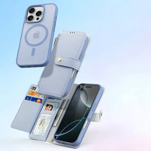 Dux Ducis Кожаный чехол для телефона iPhone 16 Pro Max Синий Фото num