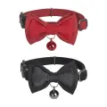 Collar set Dogness for cats 2 pcs (Genuine Leather Red|Fiber Black) Photo