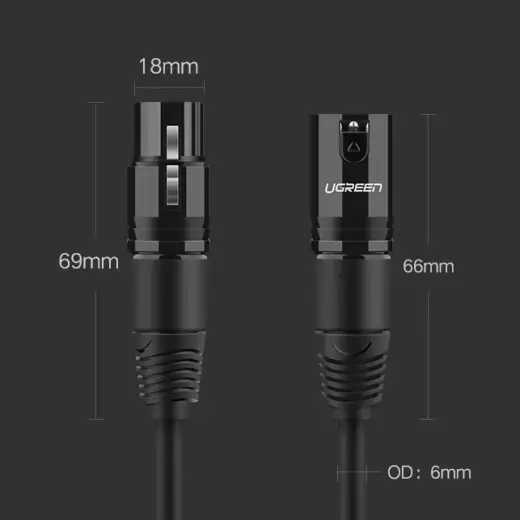 UGREEN AV130 XLR female to XLR Male cable - 2m (black) Photo