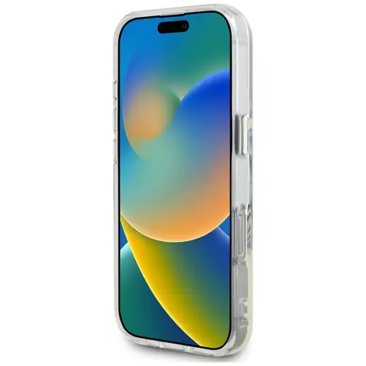 Чехол для телефона Guess IML Металлический Разноцветный Круг Классическое Лого MagSafe для iPhone 16 Pro розовый Фото num