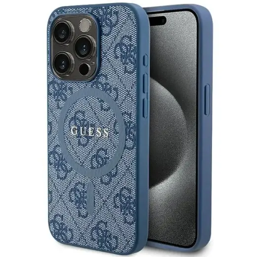 Guess GUHMP15XG4GFRB iPhone 15 Pro Max  6.7" niebieski|blue hardcase 4G Collection Leather Metal Logo MagSafe Photo