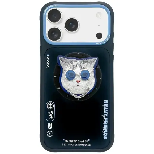 Case Nimmy Glasses Cool Cat MagSafe for  iPhone 17 black and blue