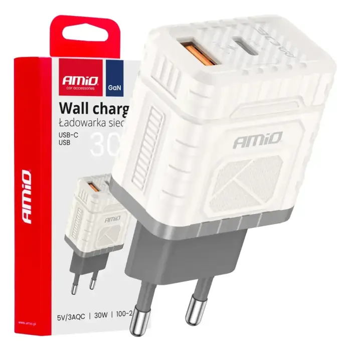 AMiO AMiO-04286 travel charger | 30W | QC, GaN | USB-A, USB-C