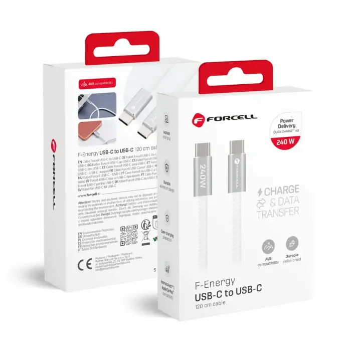 Forcell F-Energy Cafule Color CBN1 data transfer and charging cable | USB-C to USB-C | QC 4.0, PD | 240W | 1.2m | white