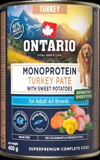 Konservi suņiem - Ontario Adult canned food, monoprotein turkey pāté with sweet potatoes