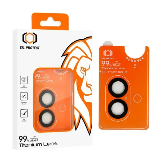 Tempered glass Tel Protect Titanium Lens 99% AR on camera for Iphone 17 black (lens 2 pieces)