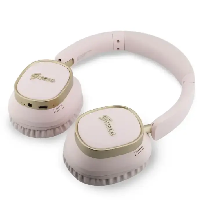 Guess Rectangle Metal Script Logo ENC Wireless Headphone Pink